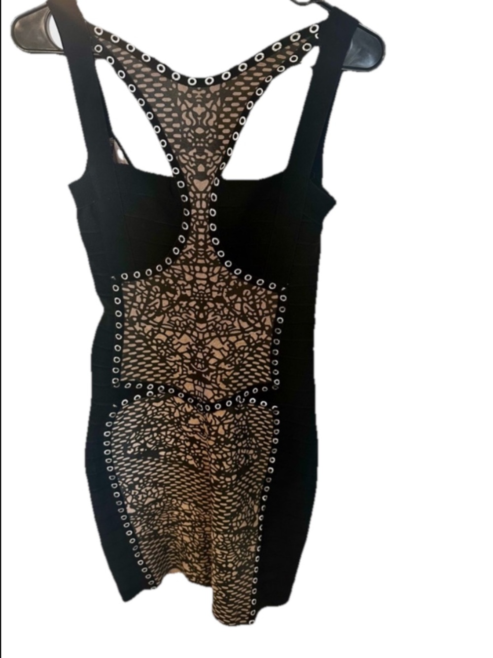 Herve Leger Black and Nude Sheer-Panel Bandage Mini Dress